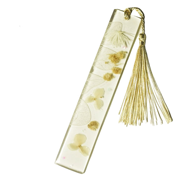 Resin bookmark with white flowers and gold outline
