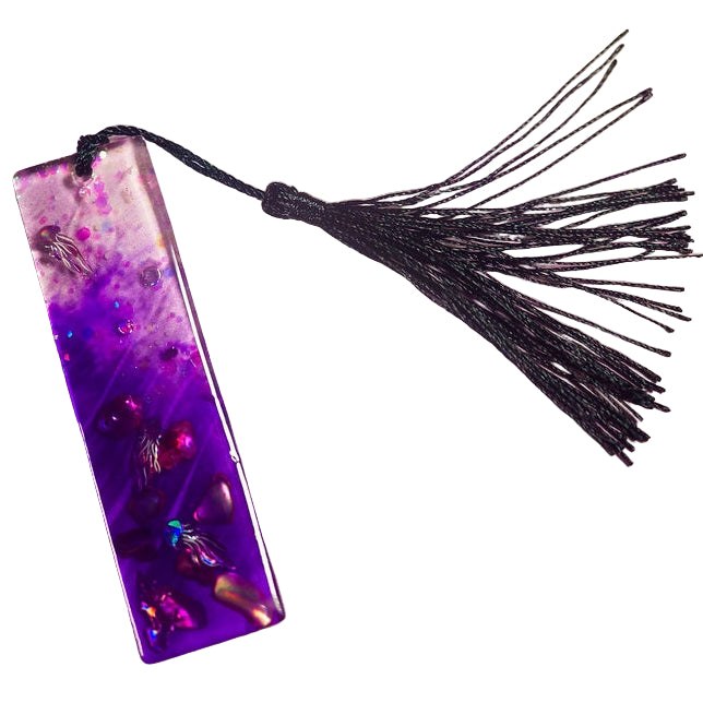 Purple ocean theme bookmark with jelly fish and small rock crystals