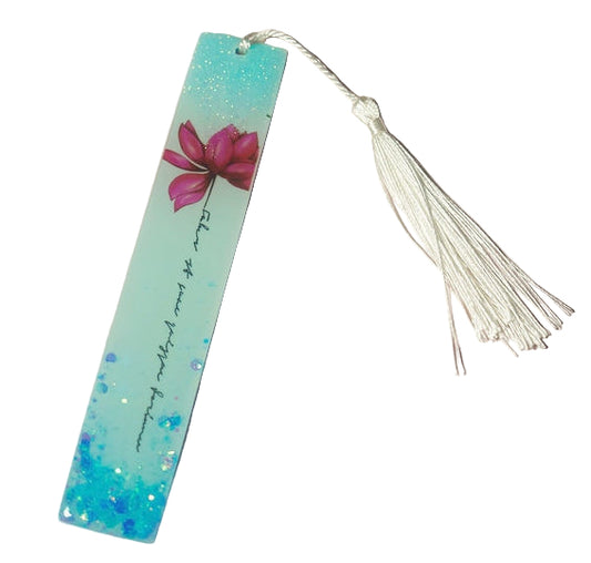 Blue inspirational quote with pink flower bookmark