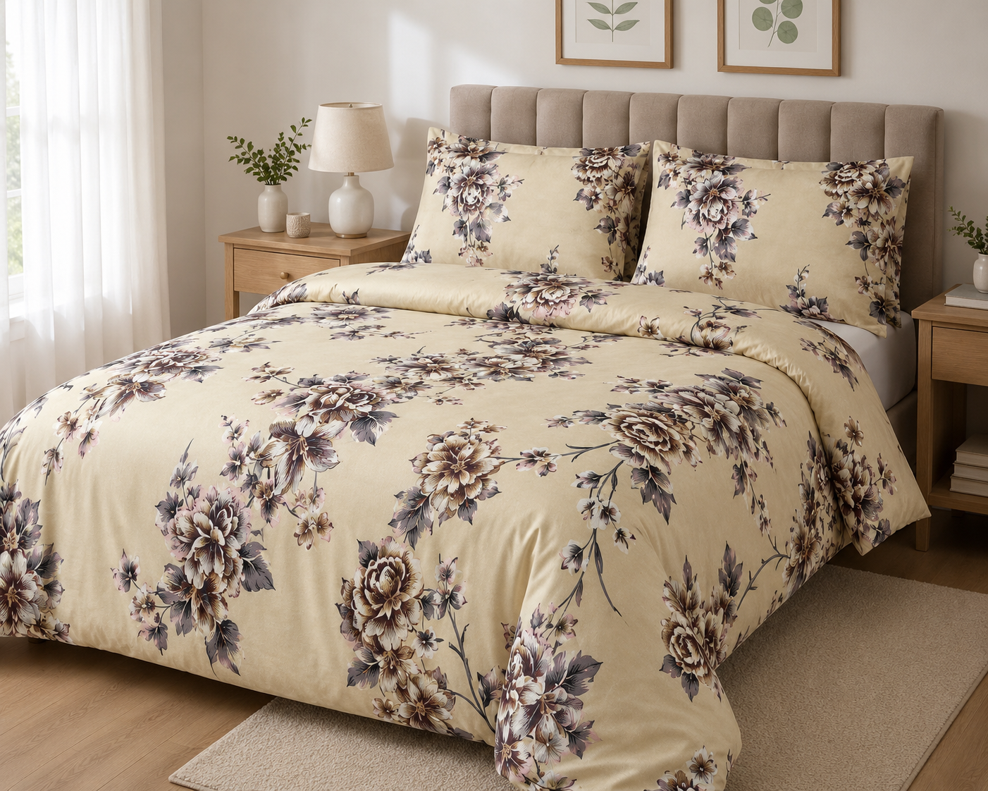 Beige floral duvet cover