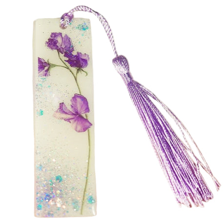 Resin bookmark off white lavender flower