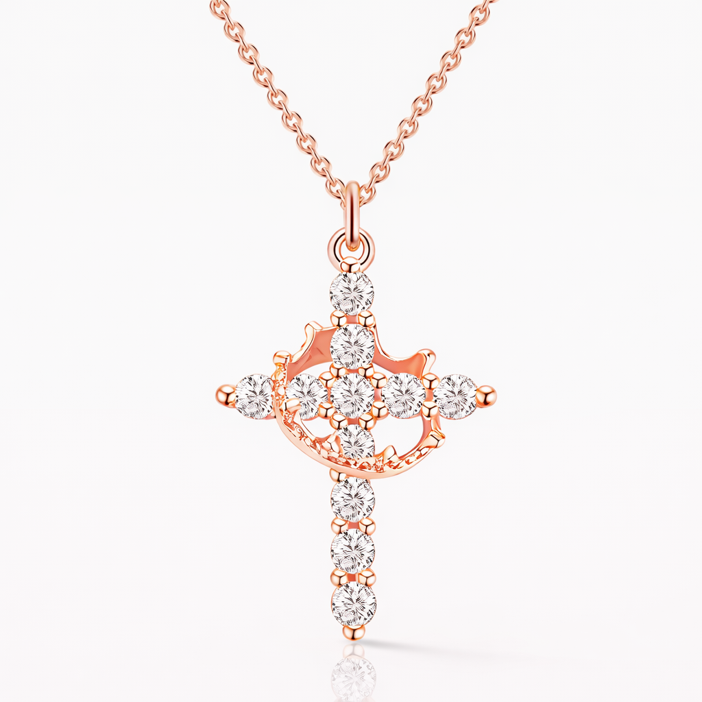 Rose Gold Crown Cross Necklace