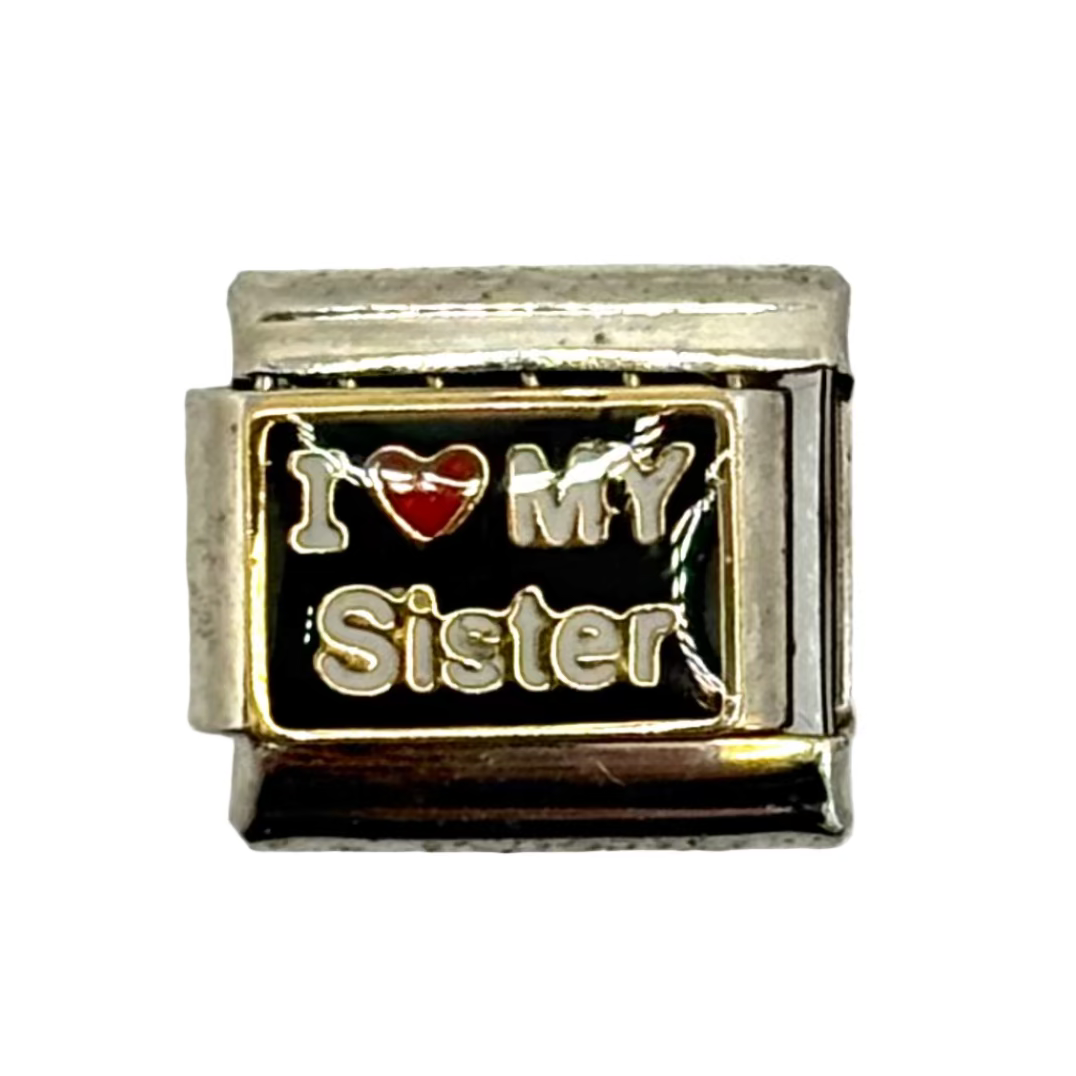 Stainless Steel I Love My Sister Charm Link