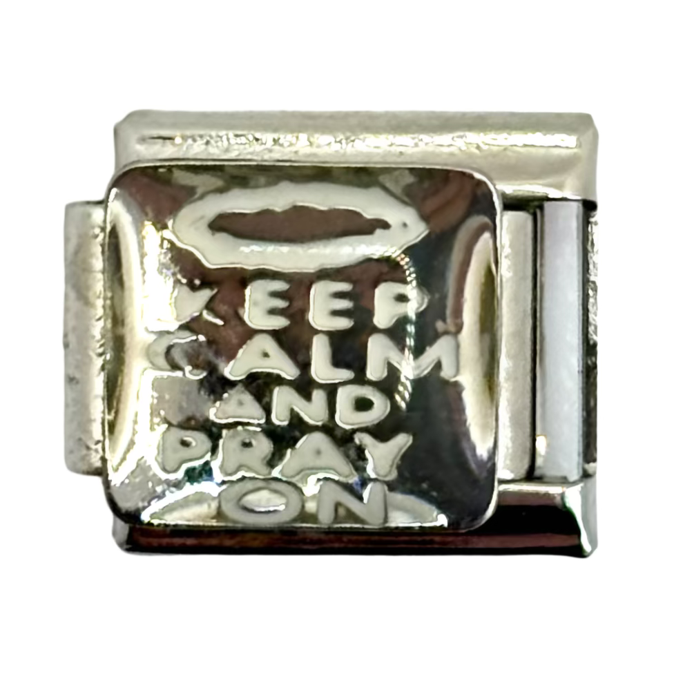 Stainless Steel Keep Calm & Pray Charm Link