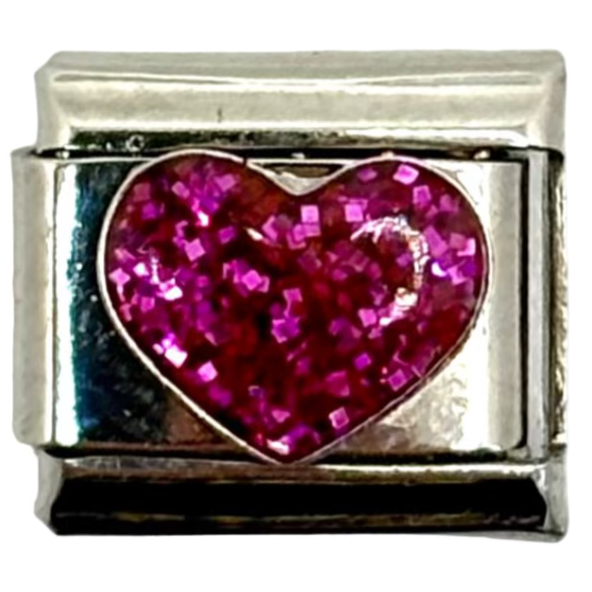 Stainless Steel Pink Glitter Heart Charm Link