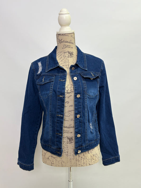Denim Jacket with Namaste Lady Print in Bronze