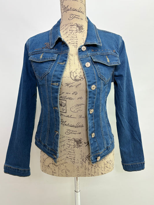 Denim Jacket with Just Breathe print in Gold