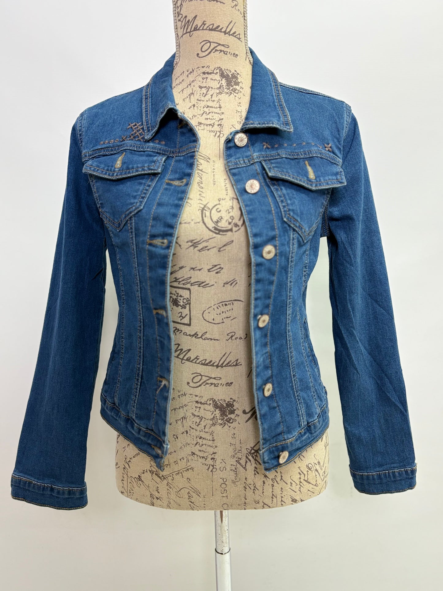 Denim Jacket with Hamsa Hand print in Gold