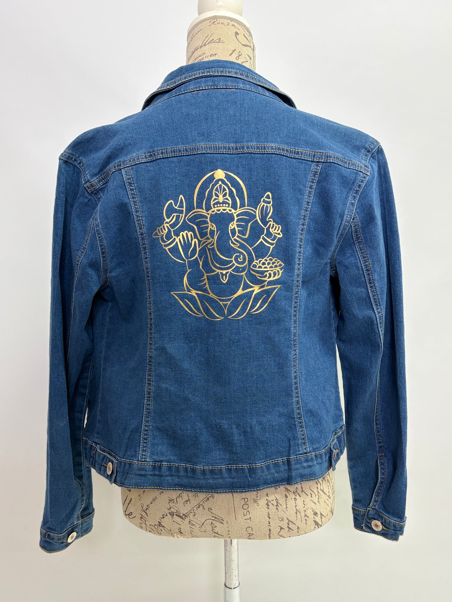 Denim Jacket with Ganesha print in Gold