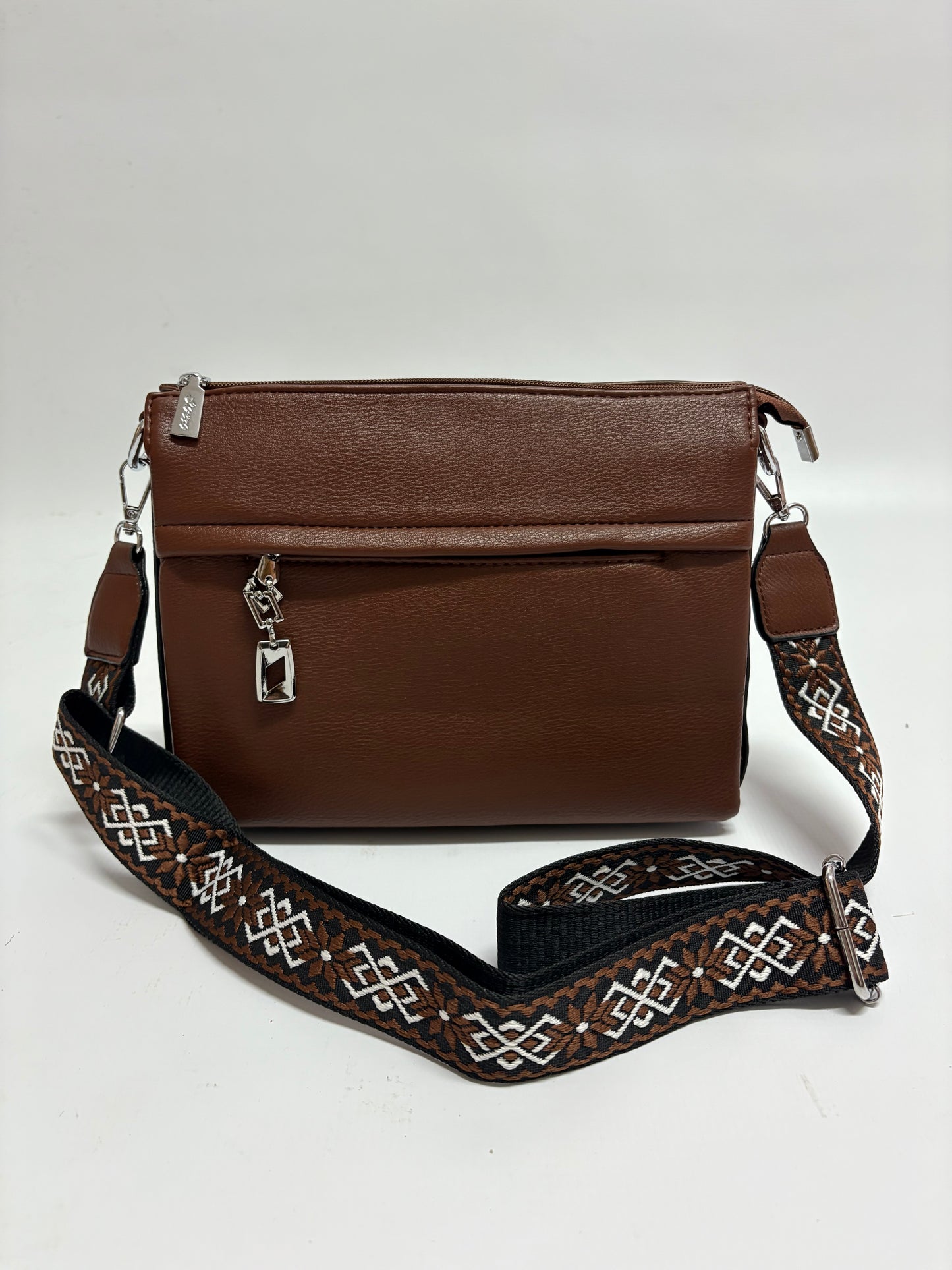Chocolate Brown Crossbody Bag – Tribal Strap Detail