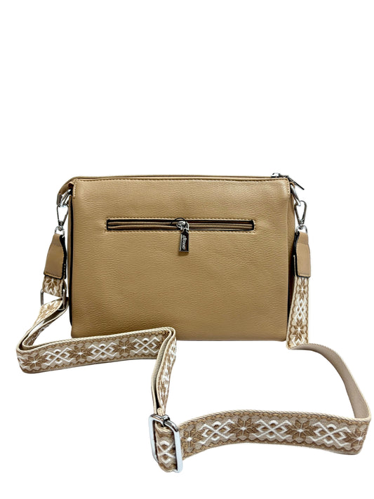 Beige Crossbody Bag – Woven Strap Accent