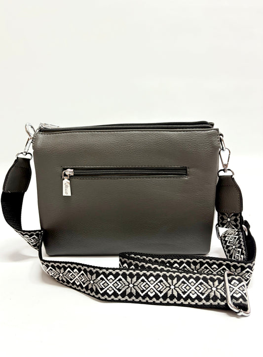 Charcoal Grey Crossbody Bag – Monochrome Strap Style
