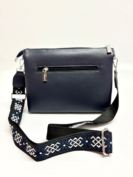 Navy Blue Crossbody Bag – Woven Strap Elegance