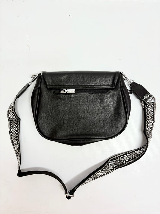 Black Flap Crossbody Bag – Monochrome Strap Detail