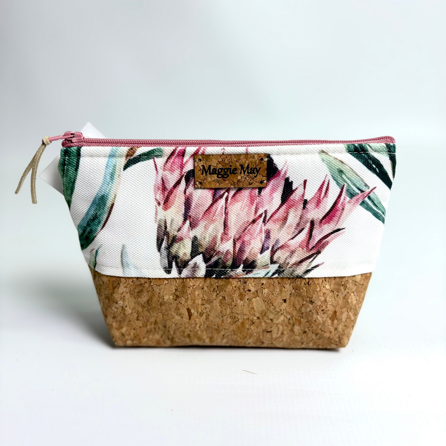 Small Protea Print with Cork Bottom Cosmetic/Toiletry Bag