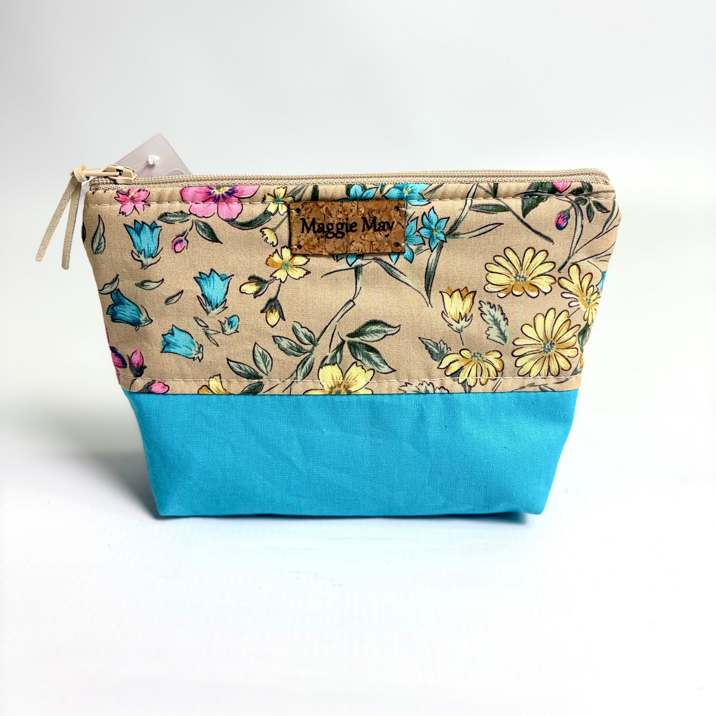 Small Floral on Nude and Baby Blue Cosmetic/Toiletry Bag