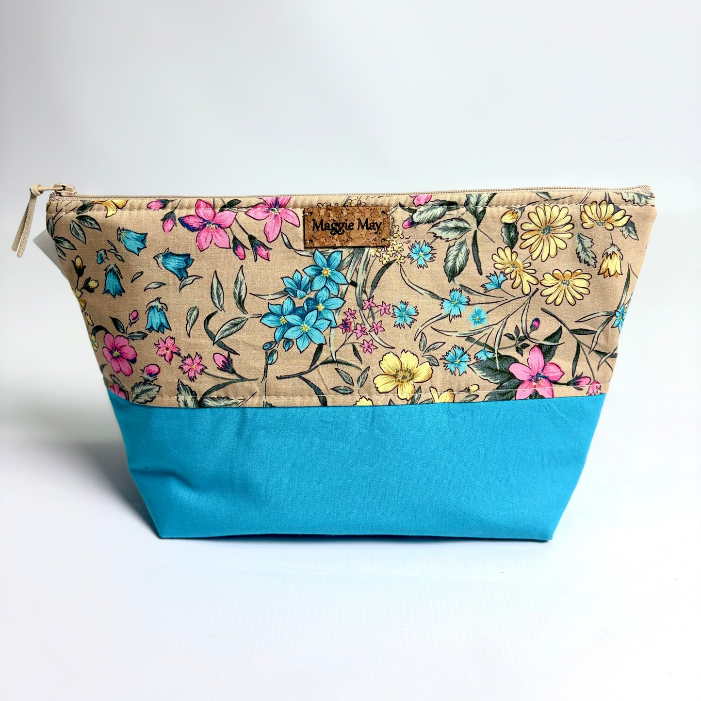 Large Floral on Nude and Baby Blue Cosmetic/Toiletry Bag