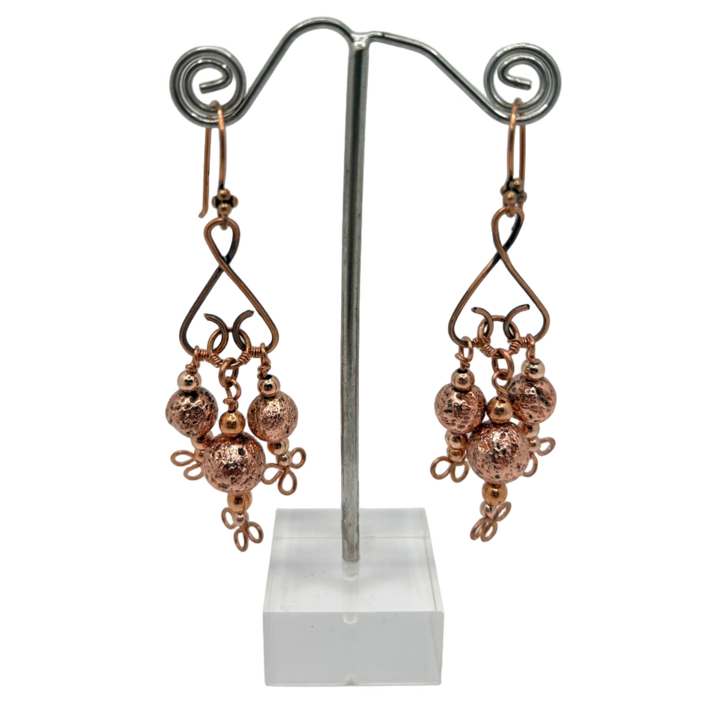 Solid Copper heart triple ball earrings