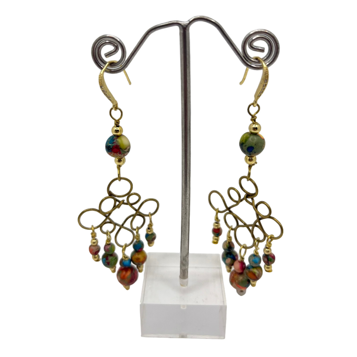 Solid brass celtic diamond Imperial Jasper earrings