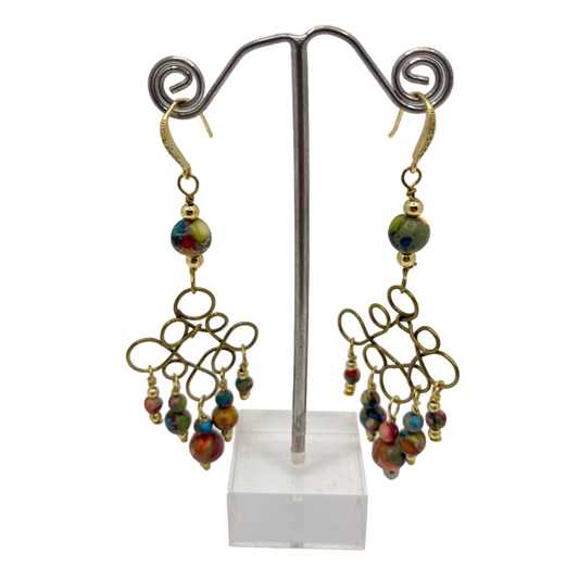 Solid brass celtic diamond Imperial Jasper earrings