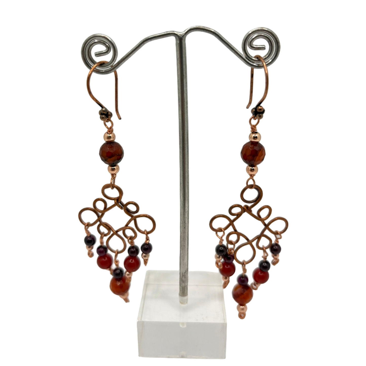 Solid Copper Celtic diamond Carnelian earrings