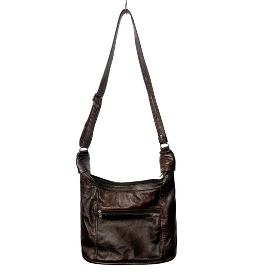 Dark Brown Patent Genuine Leather Medium Shoulder Handbag