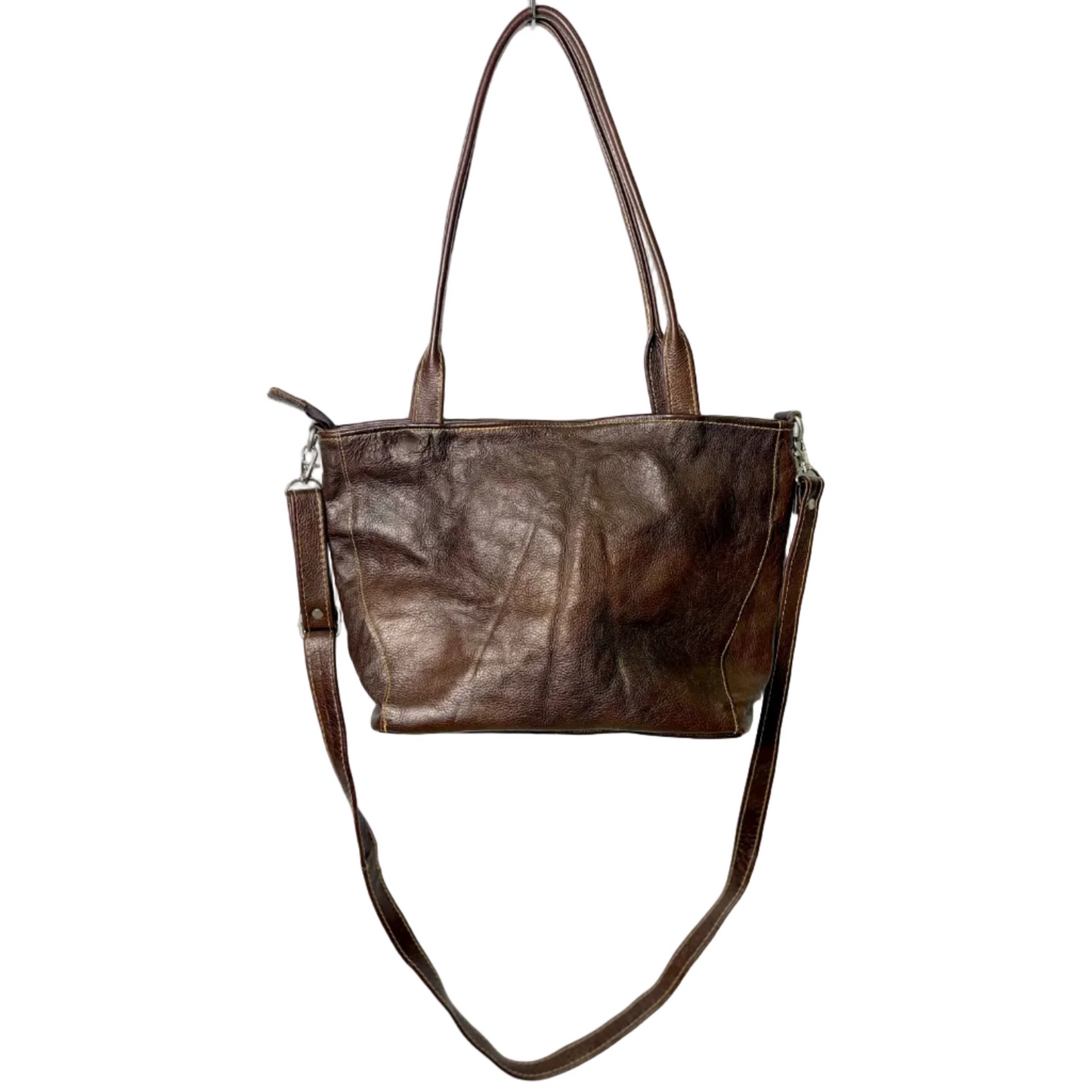 Brown Genuine Leather Handbag with Handles and Strap