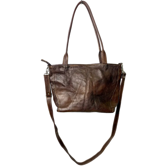 Brown Genuine Leather Handbag with Handles and Strap