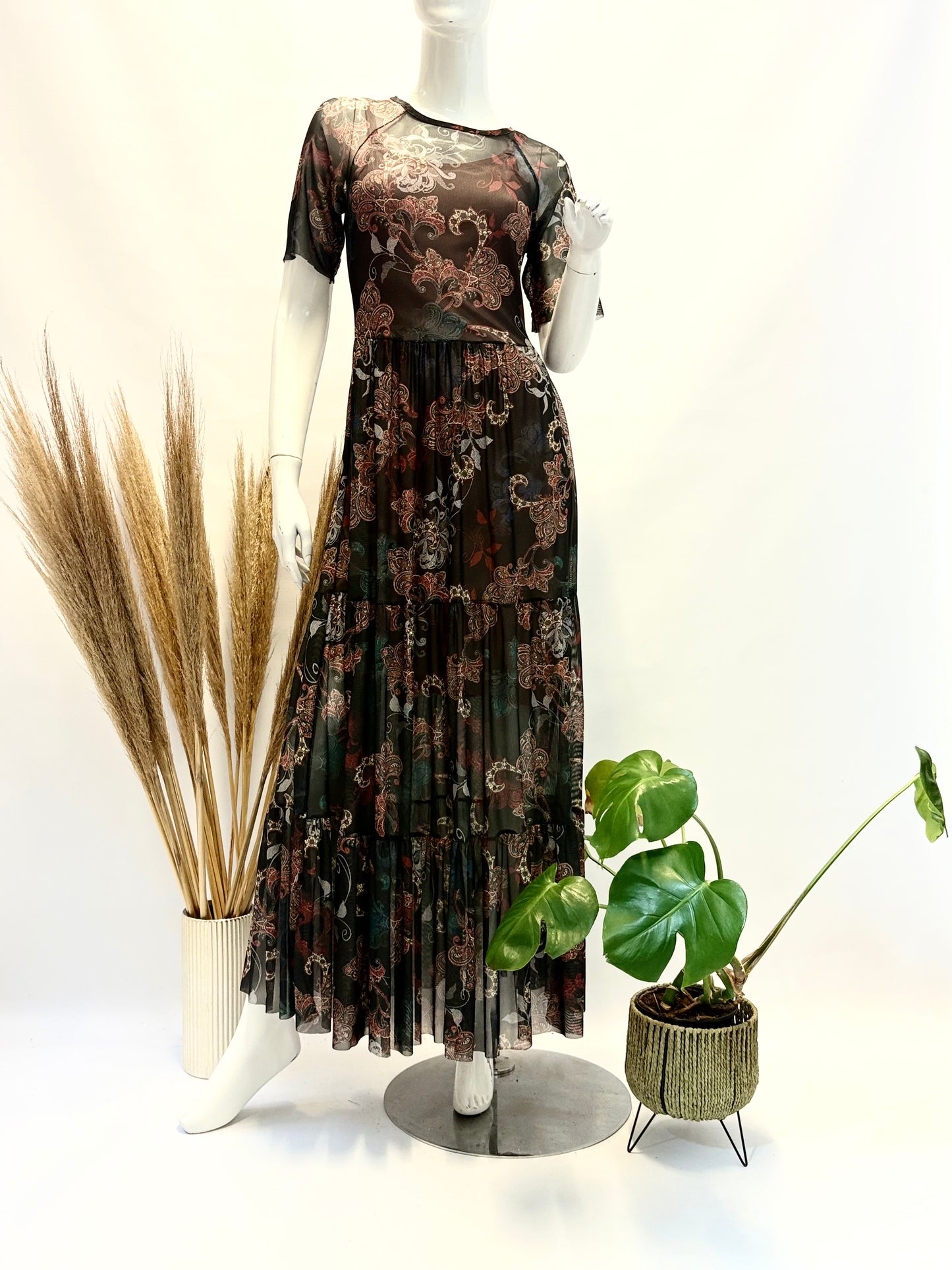 Paisley Short Sleeve Mesh Dress with Underdress