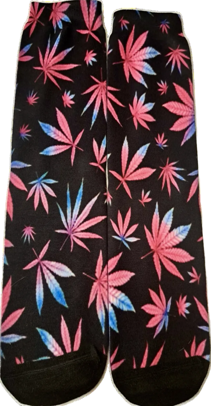 Novelty Neon Cannabis Leaf Socks