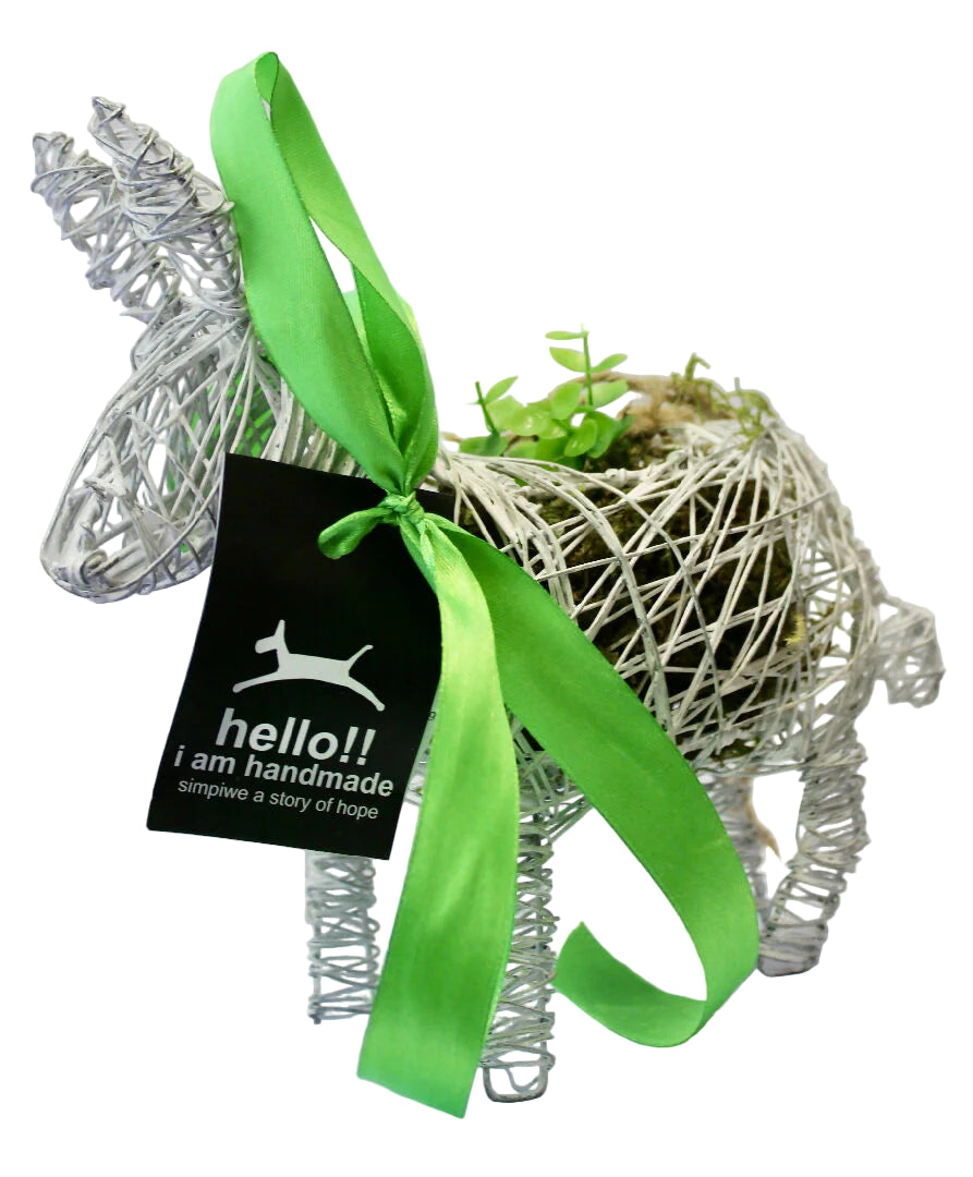 Handmade Wire Donkey Plant Holder