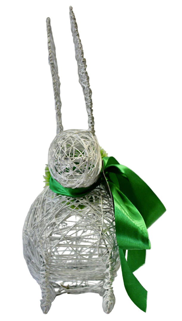 Handmade Wire Rabbit Plant Holder on Back