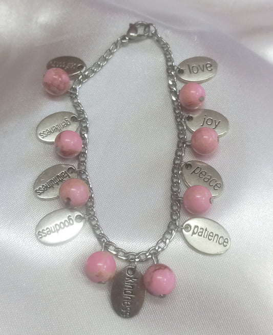 Fruit of the Spirit Bracelet with Light Pink Agate Beads