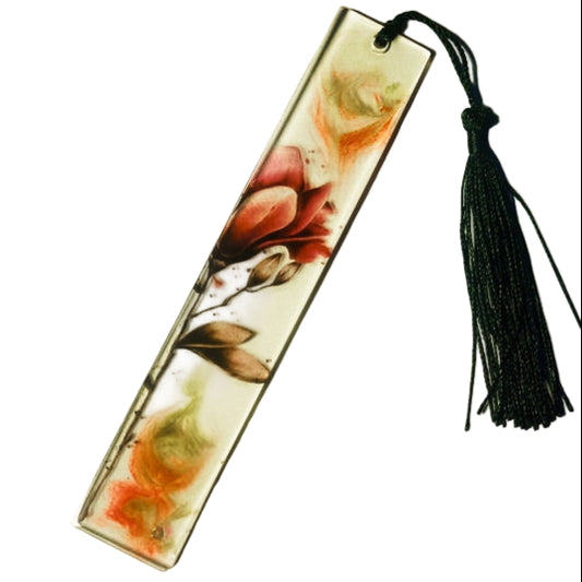 Resin bookmark pink petal rose with red whimsical accents