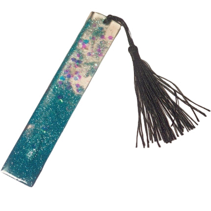 Resin bookmark aqua glitter with glitter hexagon pieces