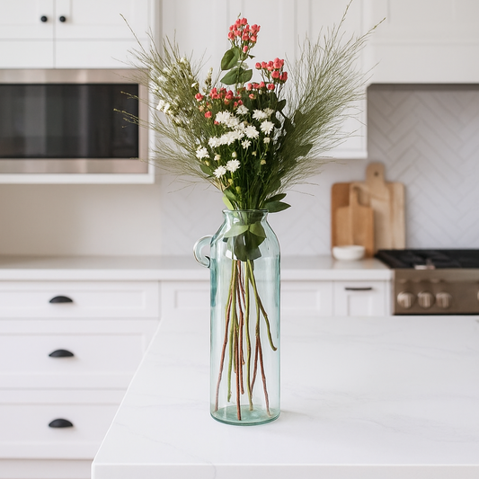 Recycled Tall Handle Glass Vase