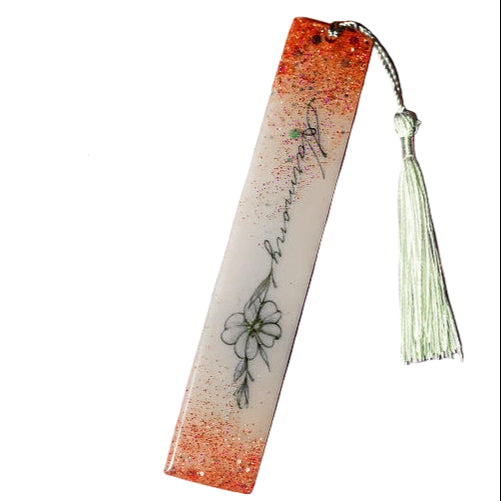 “Harmony” green flower with pink background bookmark