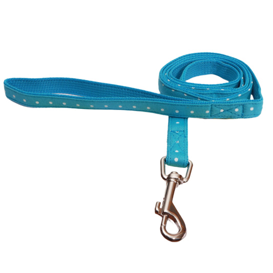 Sky blue with white polka dot dog leash