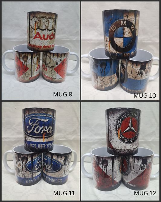 Retro Car Brand Novelty Mugs – 4 Designs