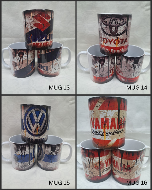 Retro Car & Bike Brand Novelty Mugs – 4 Designs