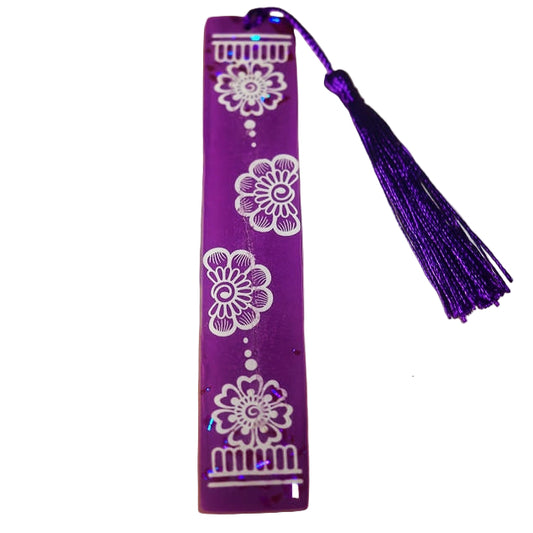Off-white purple flower detailed bookmark with sparkles