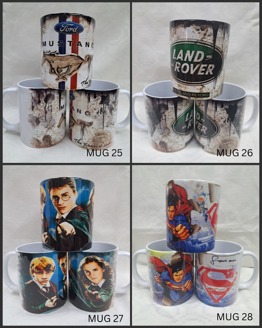 Novelty Mugs – Cars, Wizards & Superheroes (4 Variants)