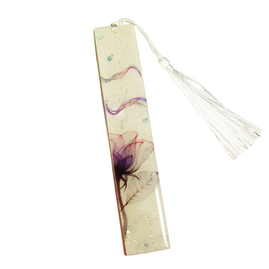 Resin bookmark purple pink silver lavender flower stripe