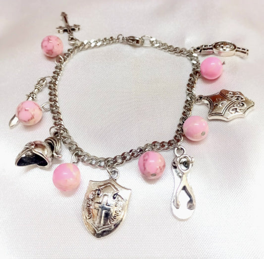 Armour of God Bracelet with Light Pink Agate Beads