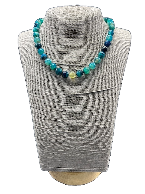 Handmade blue band agate necklace