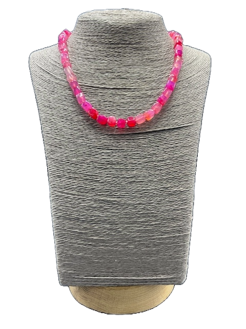 Handmade Fuschia Pink Crazy Lace Agate necklace