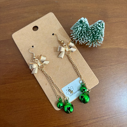 Christmas Bow with Bell Christmas Earrings