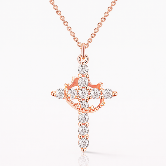 Rose Gold Crown Cross Necklace