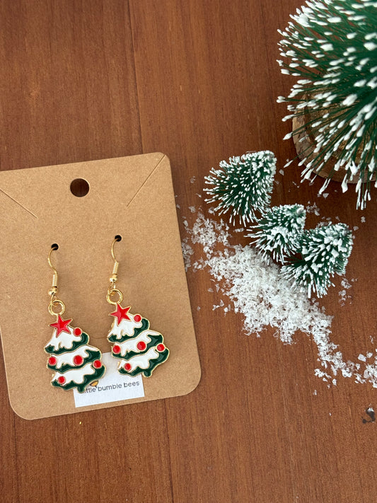 Christmas Tree with Red Star Christmas Earrings