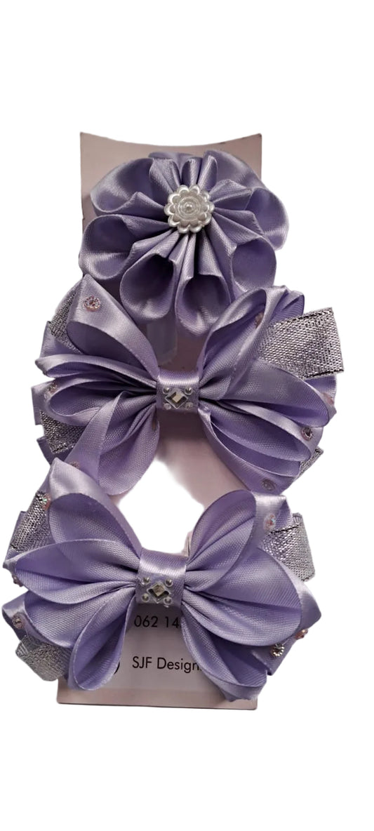 Handmade satin ribbon hair bow set